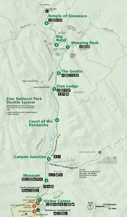 Zion National Park Hiking Trails MAP